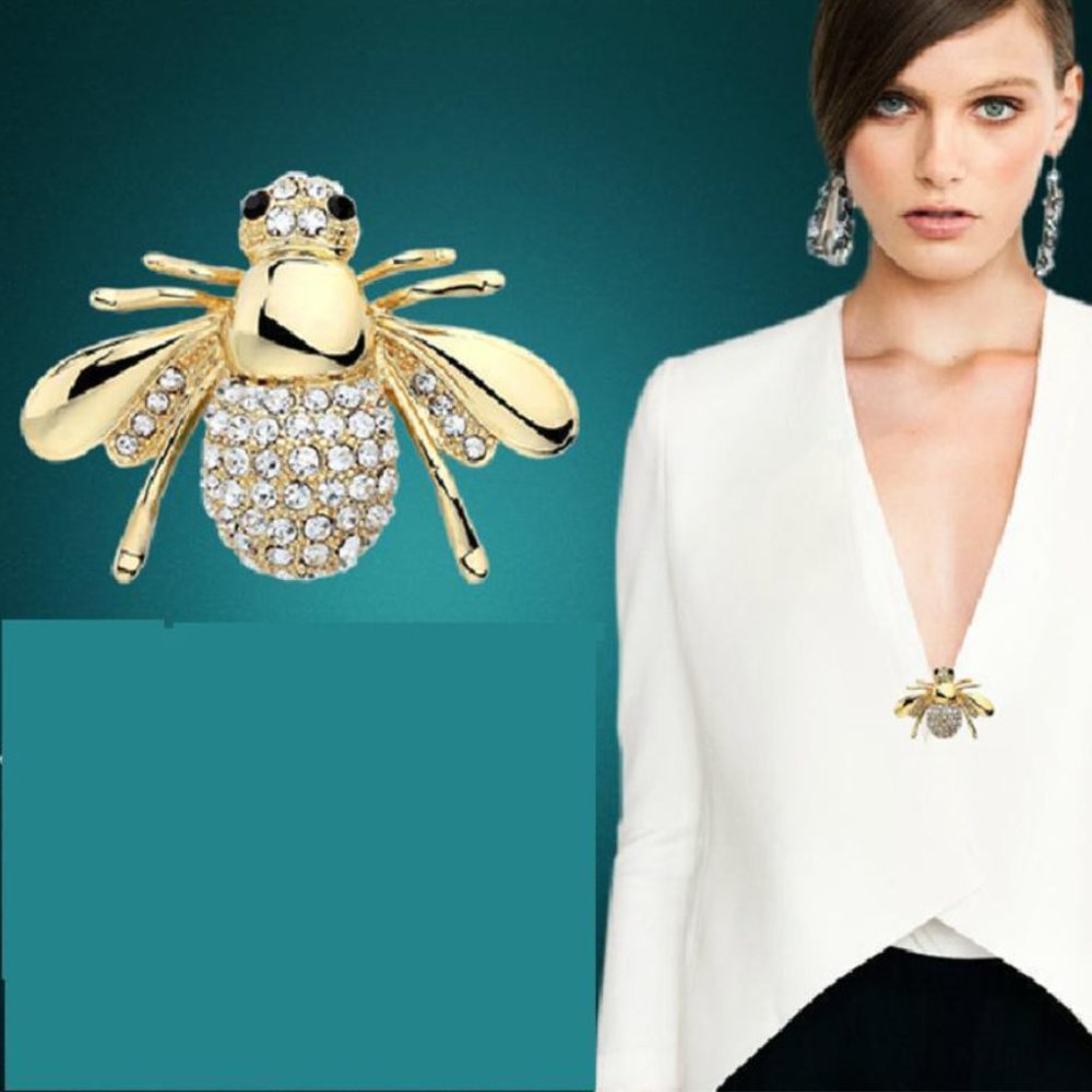 CZ Crystal Rhinestone Bee Brooch Pin